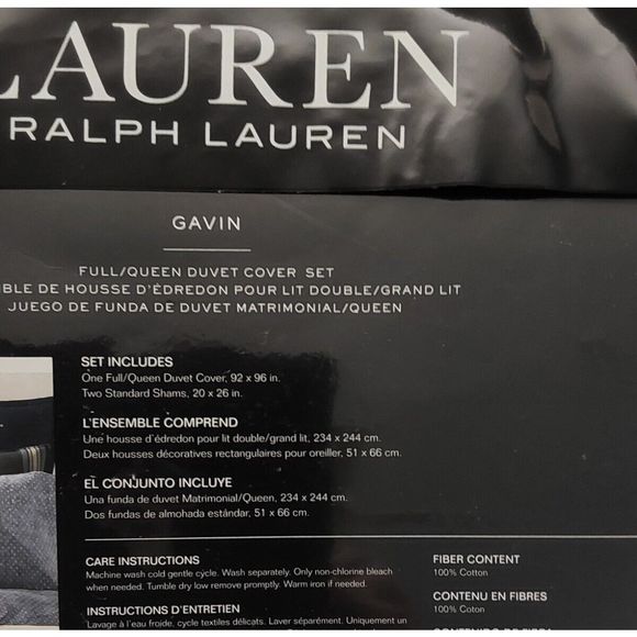 Ralph Lauren GAVIN STRIPE Indigo Blue Cotton Full Queen Duvet Cover Set - Picture 9 of 10